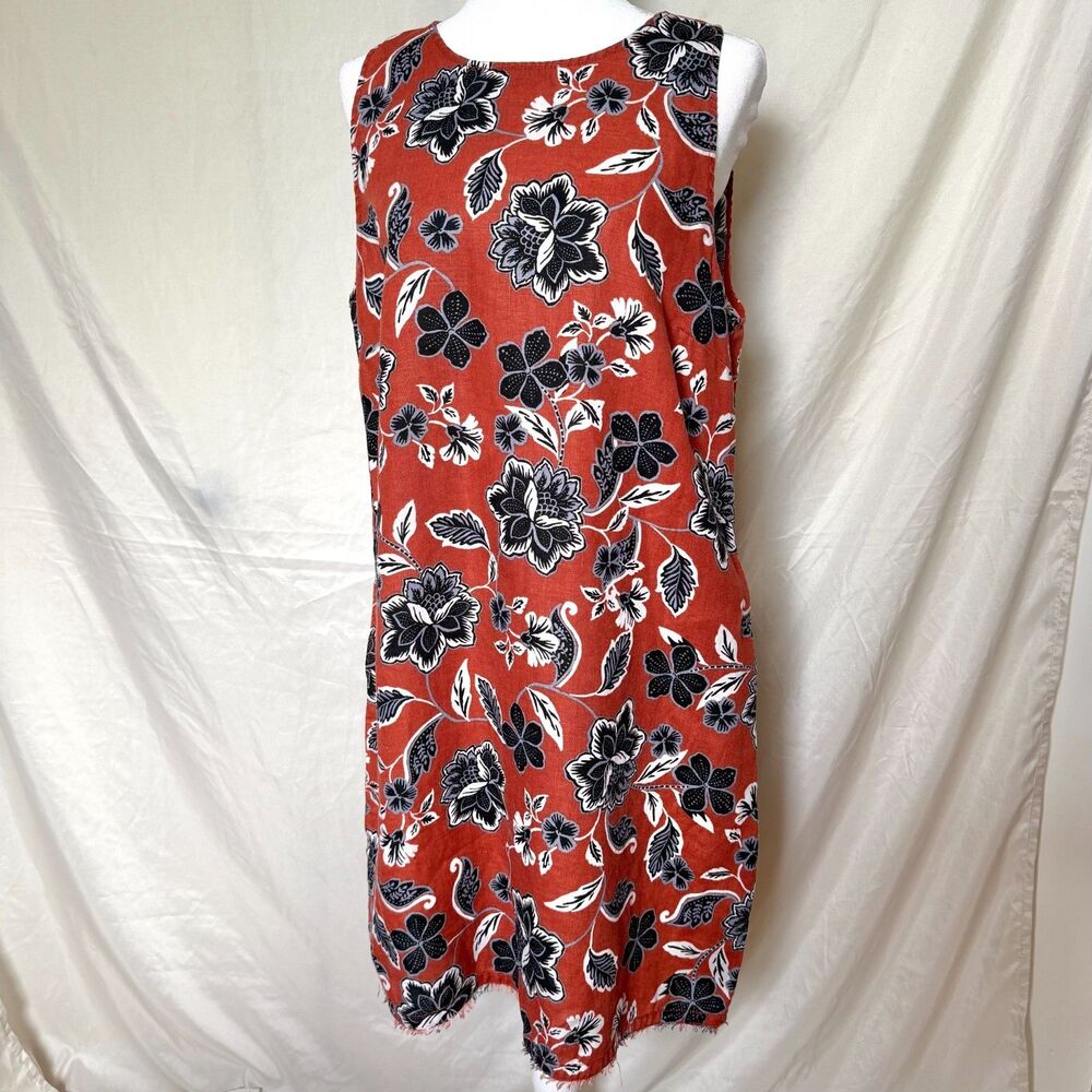 Garnet Hill 100% linen shift dress womens 12 rust floral sleeveless pockets